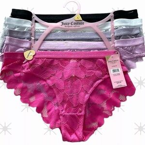 JUICY COUTURE 5 Pack Lace Floral Panties Cheeky Pink Purple White Black Lg NWT